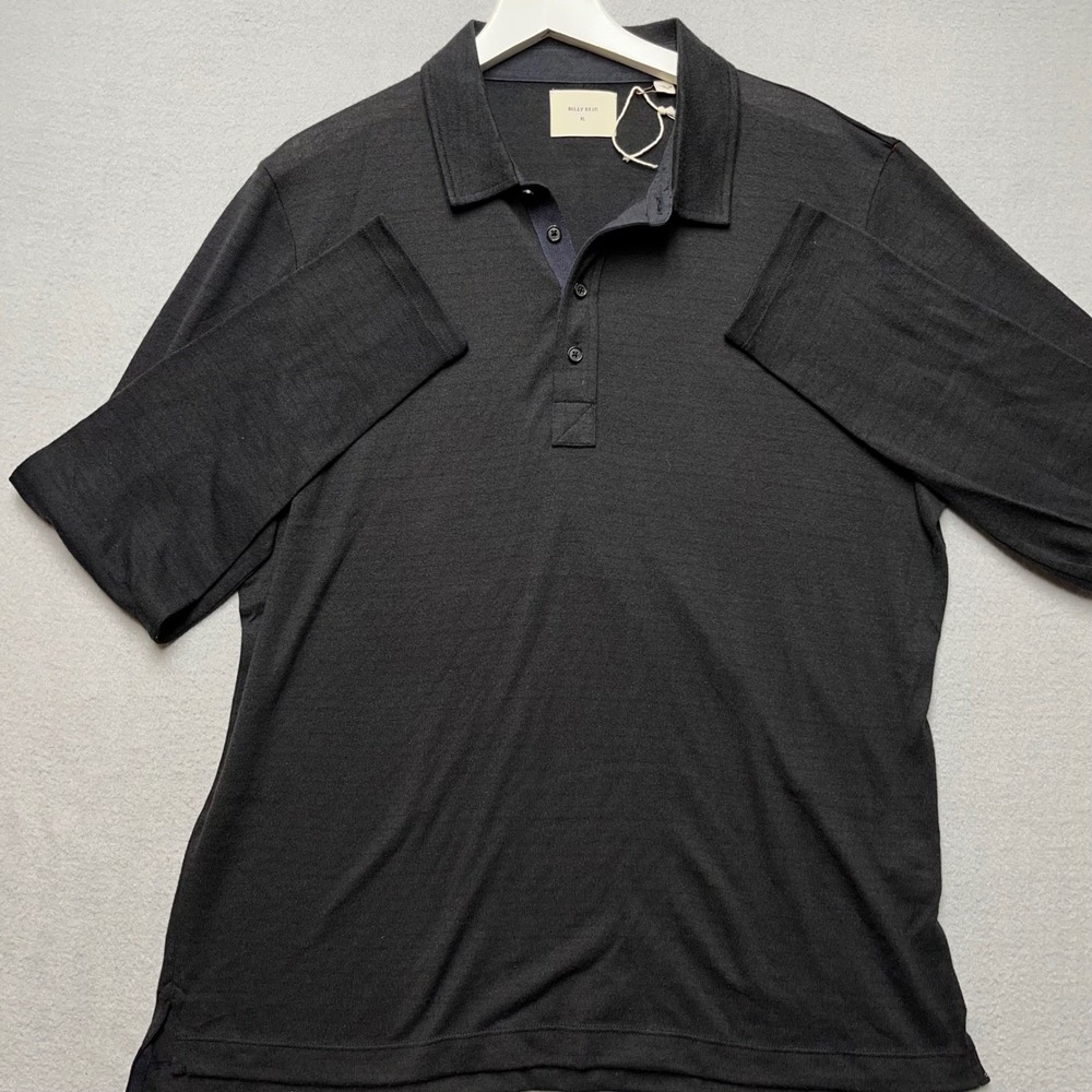 Billy Reid Mens XL Black Long Sleeve Polo‎ Shirt Cotton Blend Ribbon Detail 2133